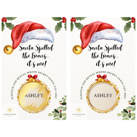 Personalized Secret Santa Scratch-Off Reveal Card with Stickers Set of 10 - Picture 1 of 1